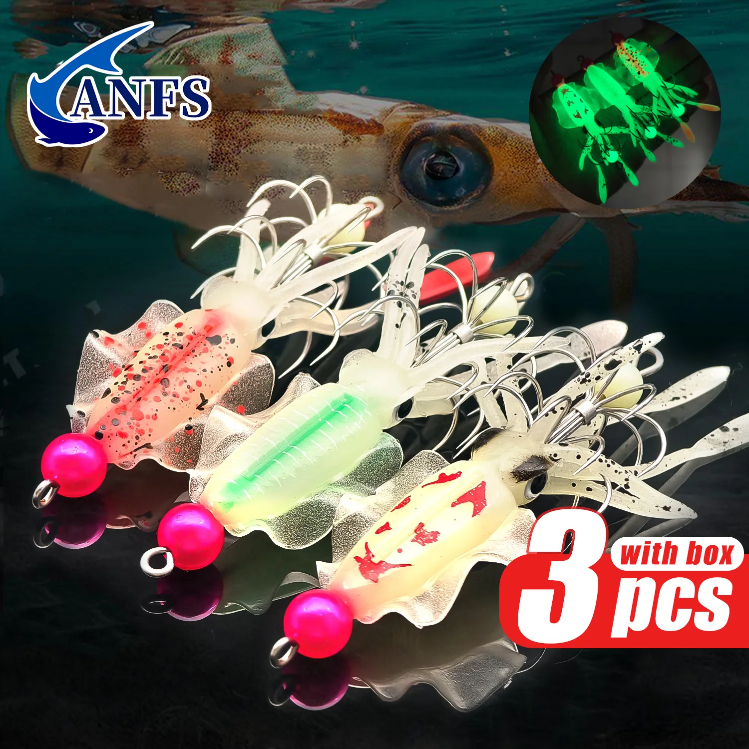 ANFS 3pcs Luminous Squid Jig S - Fishing Hook Assortment ulasan dan harga