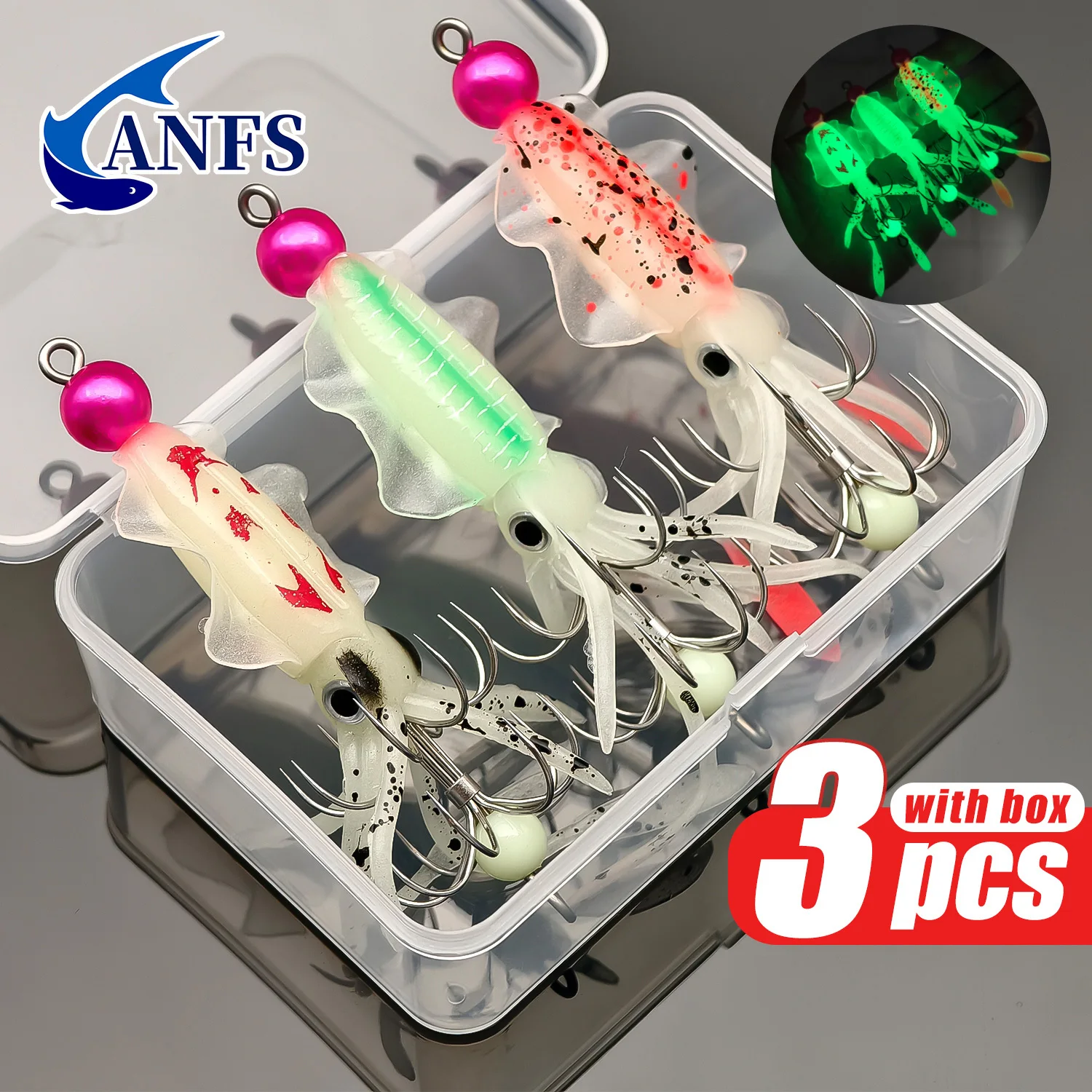 ANFS 3pcs Luminous Squid Jig S - Fishing Hook Assortment ulasan dan harga