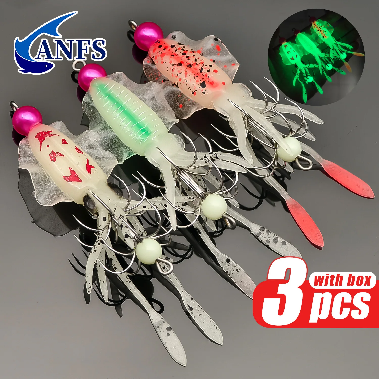 ANFS 3pcs Luminous Squid Jig S - Fishing Hook Assortment ulasan dan harga